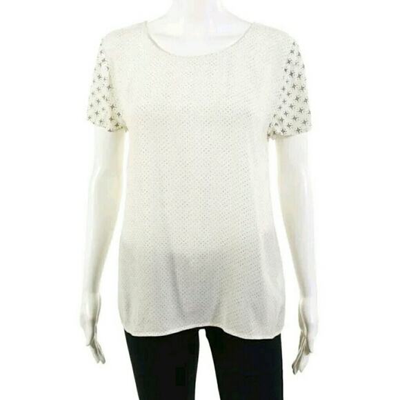 SOFT Joie polka dot cream blouse short sleeve semi sheer top shirt Size Small - Picture 1 of 6